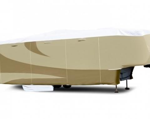Adco Covers 32851, RV Cover, Designer Tyvek (R), For Fifth Wheel Trailers, Fits Up to 23 Foot Length Trailers, 276 Inch Length x 100 Inch Width x 108 Inch Height, All Weather Protection, Breathable/ Water And UV Resistant, Two-Tone Tan With White Top