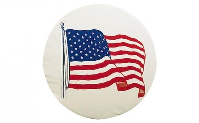 Adco Covers 1786, Spare Tire Cover, Fits 28 Inch Diameter Tires, US Flag Printed Design, White, Vinyl, With Hollow Bead Welt Cord And Elasticized Back, With UV Protection