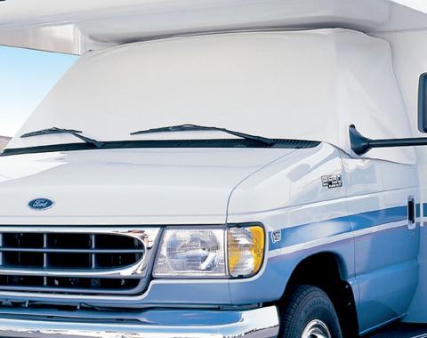 Adco Covers 2402, Windshield Cover, For Class C Dodge Motorhomes Manufactured 1973 To 1997, Protects Dashboard From Fading And Cracking Against Sun, Mounts Using Magnetic Fasteners And Anti-Theft Tabs, White, Vinyl, With Storage Pouch