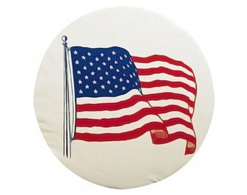 Adco Covers 1787, Spare Tire Cover, Fits 27 Inch Diameter Tires, US Flag Printed Design, White, Vinyl, With Hollow Bead Welt Cord And Elasticized Back, With UV Protection