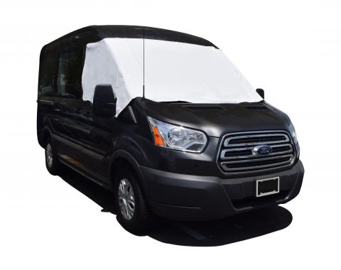 Adco Covers 2425, Windshield Cover, For Class C And Class B Ford Transit Motorhomes Manufactured 2015 To 2018, Protects Dashboard From Fading And Cracking Against Sun, Mounts With Magnets, White, Vinyl