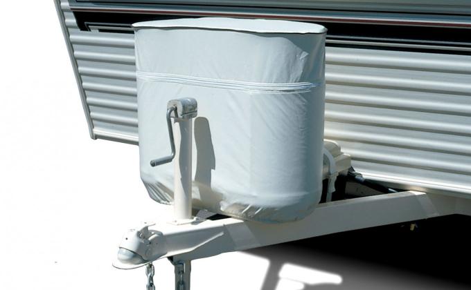 Adco Covers 2113, Propane Tank Cover, For Dual 30 Pound - 7.5 Gallon Tank While Mounted, Weatherproof, Polar White, Vinyl, With Access To Valve Through Zipper, With Hollow Bead Welt Cord And Elastic Shock Cord