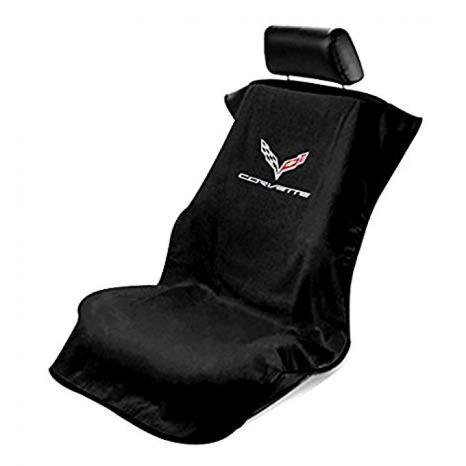 Seat Armour 2014-2019 Corvette Seat Towel, Black with C7 Logo SA100COR7B