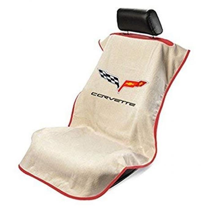 Seat Armour 2005-2013 Corvette Seat Towel, Tan with C6 Logo SA100COR6T