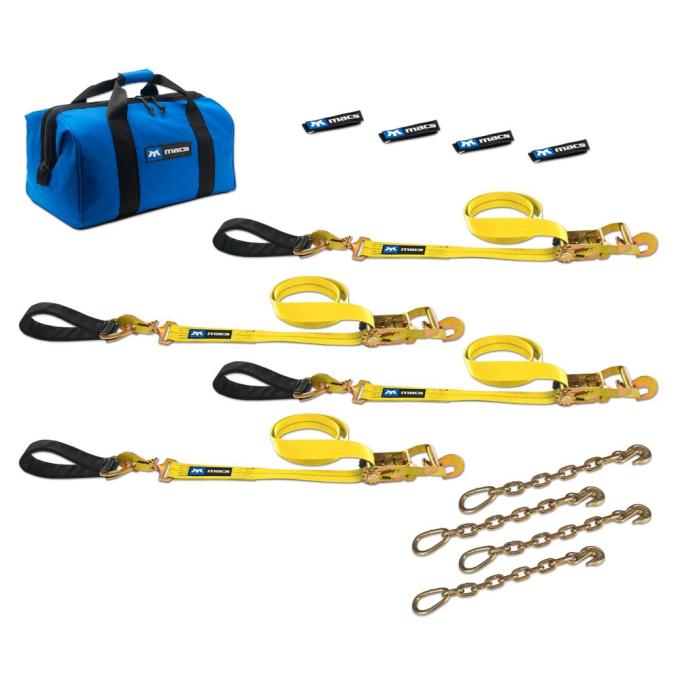 Race Ramps 2 x 6 Ultra Pack Tie-Down Straps with Detachable Axle Straps, Direct Hook Ends & Chain Extensions - Yellow 514226